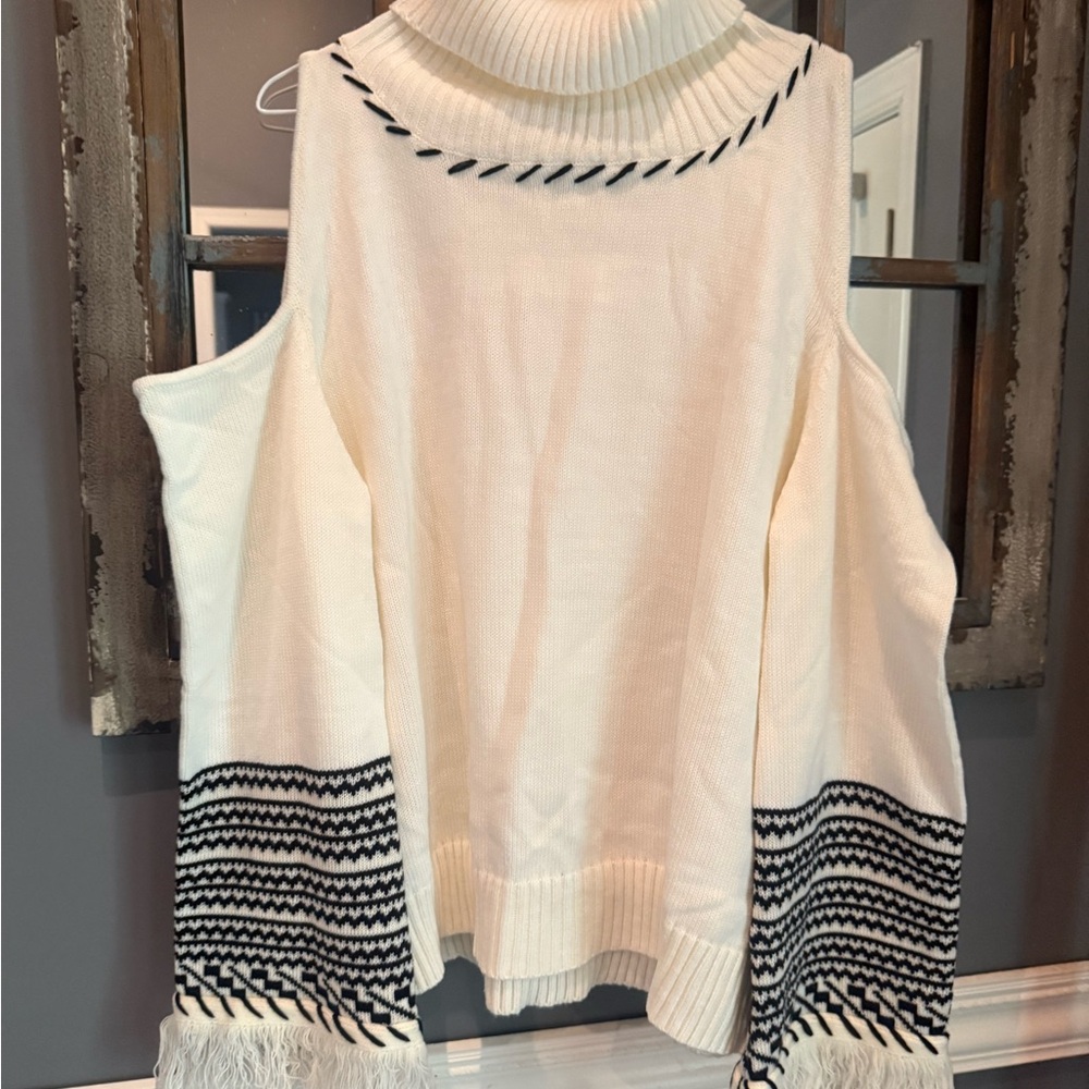 VENUS White and Black Cowl Turtleneck Sweater. Worn once